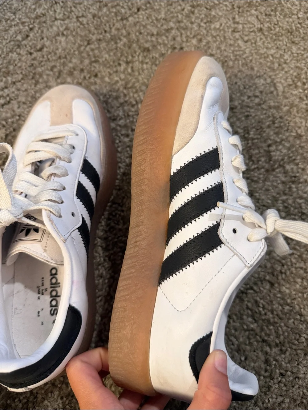 adidas White and Black Low-Top Sneakers with Beige Accents
